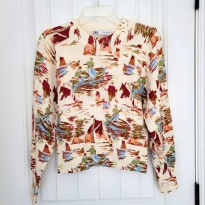 Zara Women's Cream Patterned Sweater
